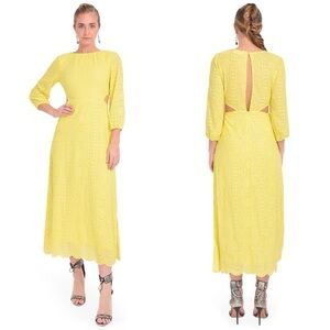 ba&sh Bettina Yellow Cut-Out Embroidered Midi Dress NWT Size Small